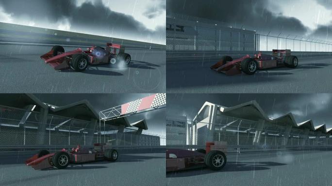 雨天红色F1赛车