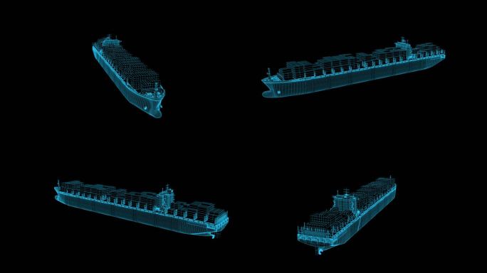 蓝色线框全息科技货船动画带通道