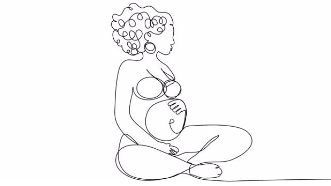 在白屏上以一条线在莲花位置自画孕妇。