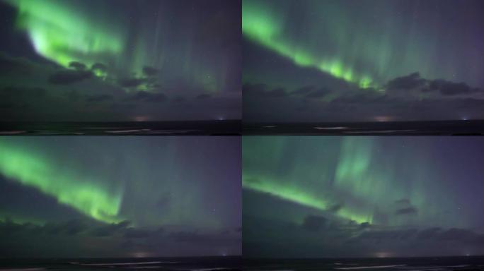 冰岛雷克雅未克附近北极光的延时