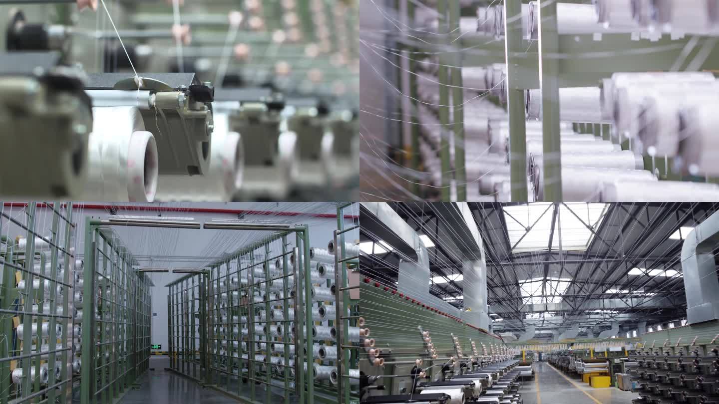 一台纺织机器在工作 一个巨大的白线圈 织布机运转