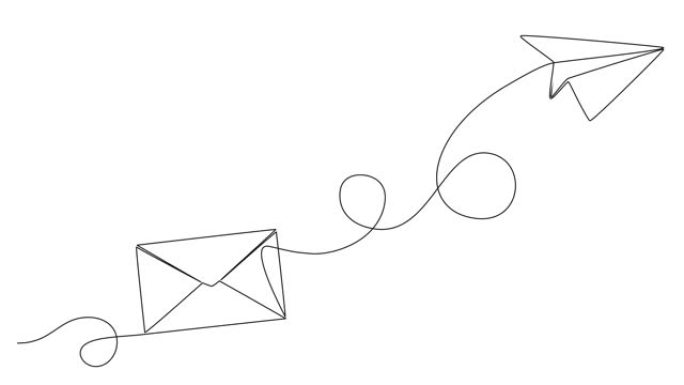 信封和纸平面的动画连续单线图