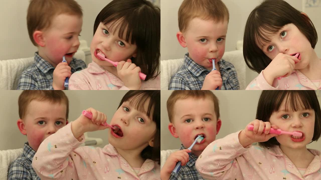 可爱的孩子刷牙。