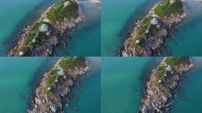 三亚原生态海岛航拍蓝色大海与海岛天空