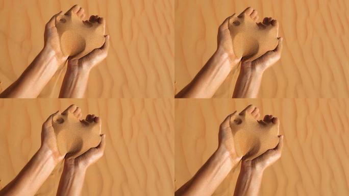 沙子穿过手指顶部视图对角线