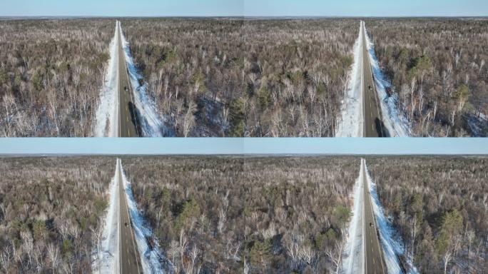 原创 黑龙江大兴安岭雪原森林公路航拍景观