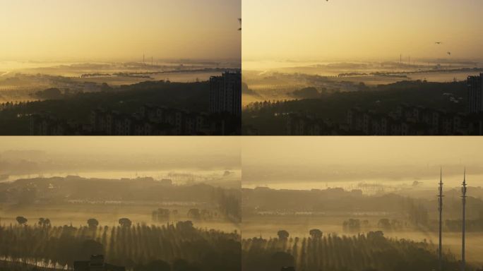 上海郊区小镇上的晨雾