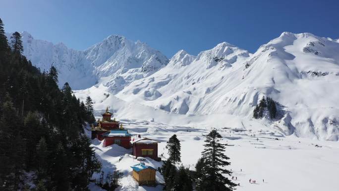 西藏雪山森林与佛寺