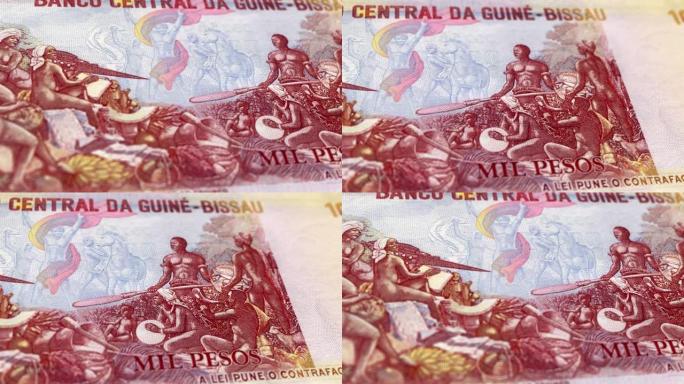 几内亚比绍几内亚比绍比索1000纸币，一千几内亚比绍比索，几内亚比绍比索的特写和宏观视图，跟踪和多利