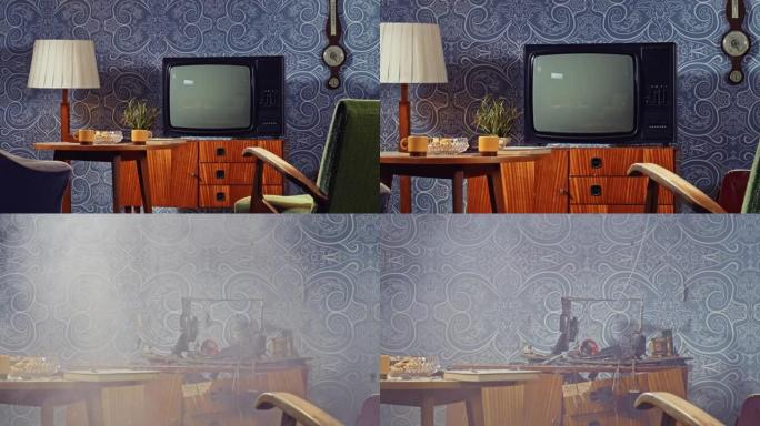 DS复古客厅和电视爆炸
