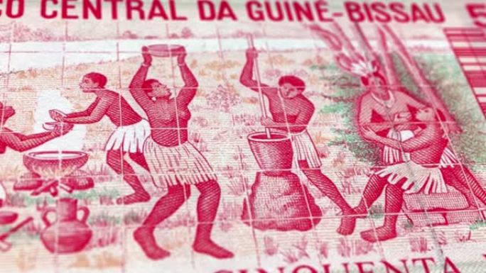 几内亚比绍几内亚比绍比索50纸币，五十个几内亚比绍比索，几内亚比绍比索的特写和宏观视图，跟踪和多莉拍