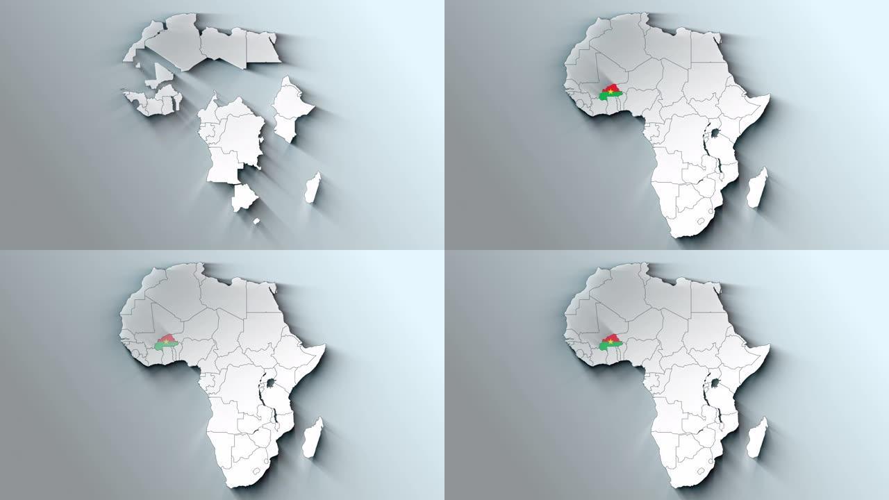 非洲大陆地图显示布基纳法索国家突出显示