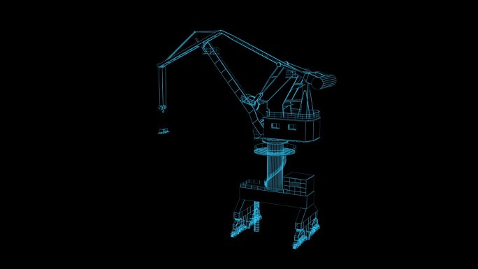 蓝色科技线条全息码头起重机素材动画带通道