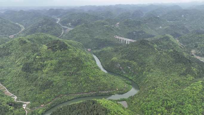 航拍凉城利川龙船水乡