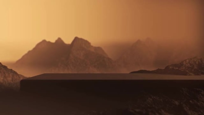 带有石头矩形讲台的火星景观的3D动画。产品展示的火星浮雕背景。
