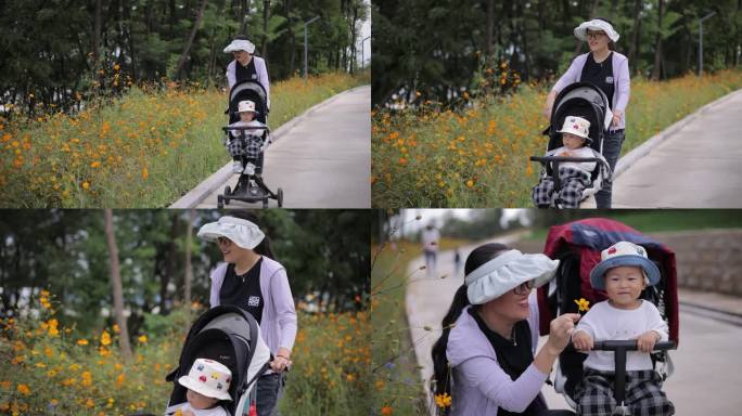 实拍母子户外游玩