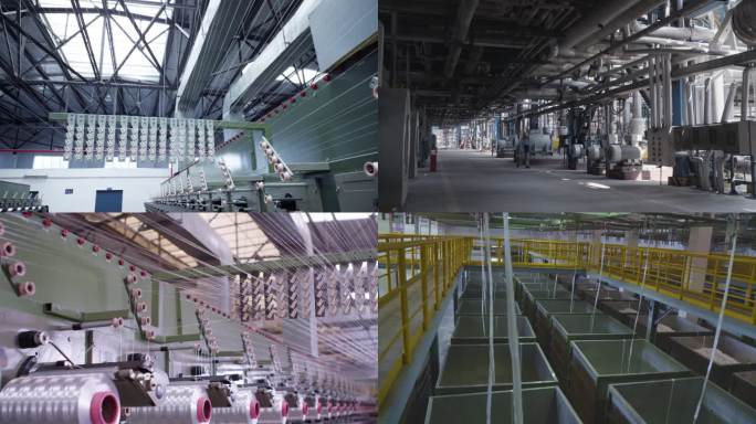 很多的白线圈在机器上 织布机运转 纺织生产线