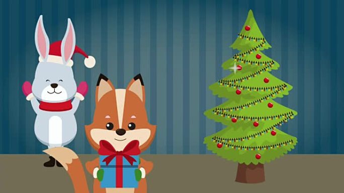 圣诞快乐可爱的动物高清动画
