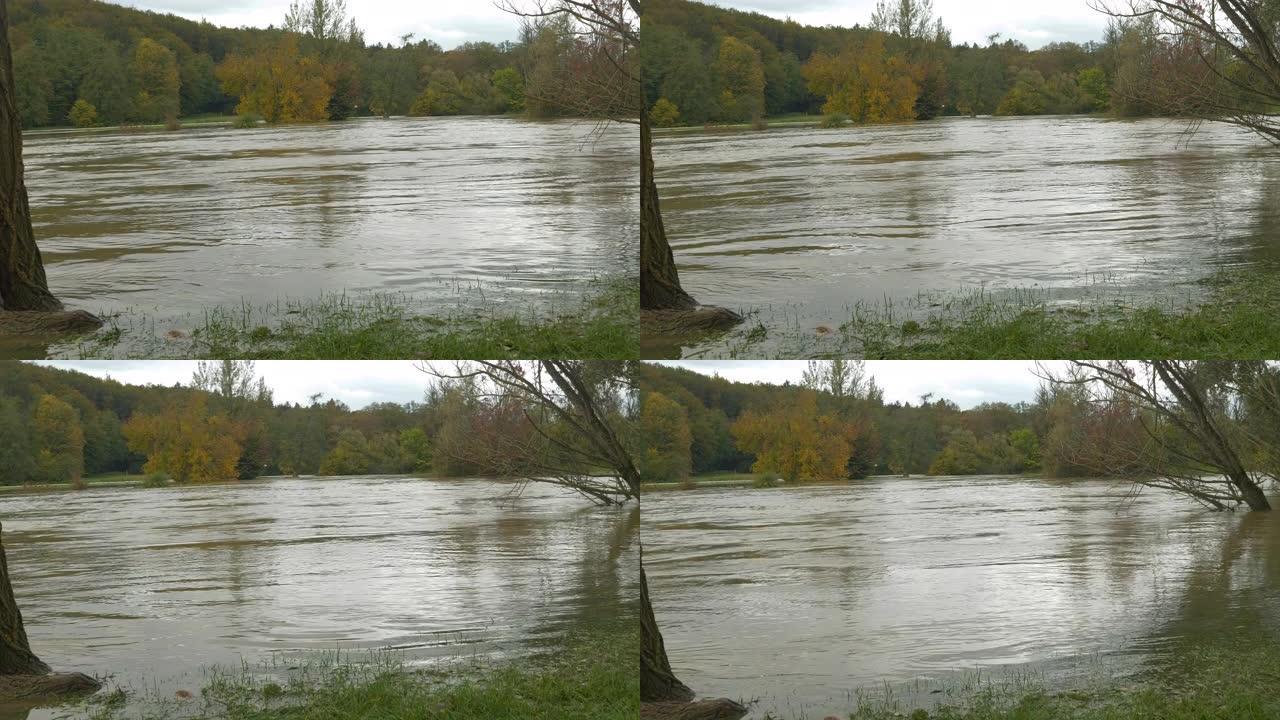 暴雨后河水超正常水位淹水秋景