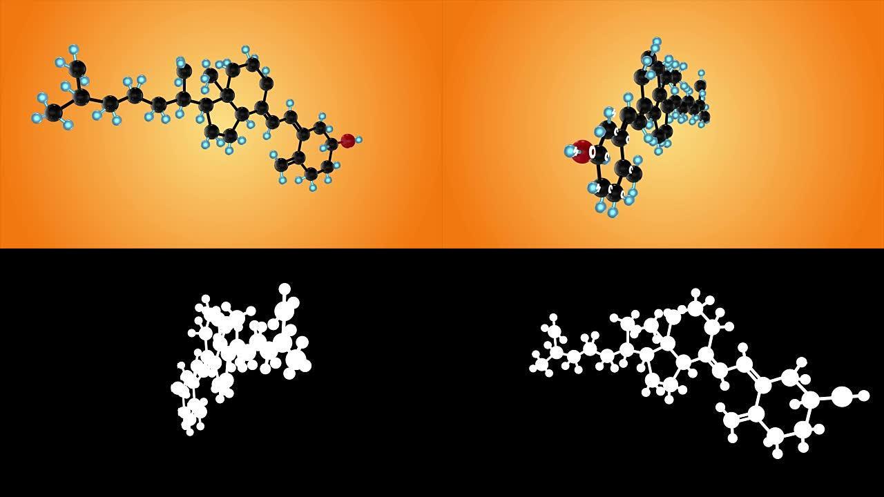 维生素d分子结构。维生素D3分子。3D动画