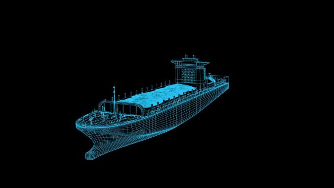 蓝色线框全息科技货船动画带通道