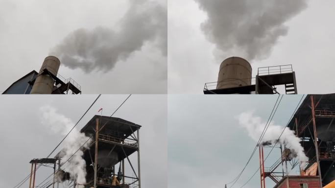 工厂烟囱烟雾缭绕黑白浓烟浓雾烟雾厂区烟囱