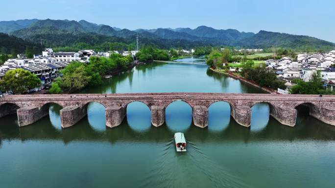 休宁齐云山登封桥游船航拍