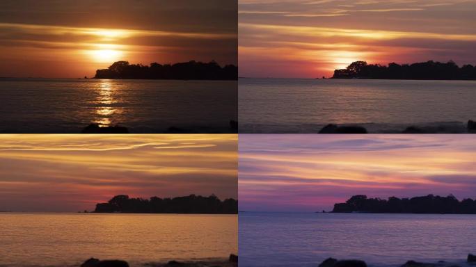越南富国岛海滩日落时的延时