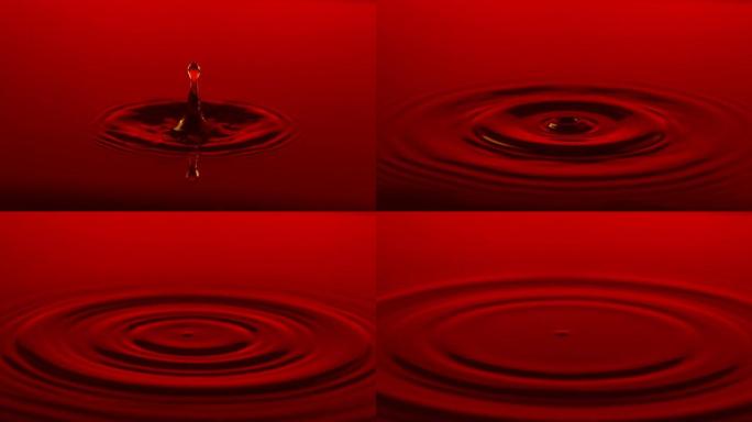 红色水滴，慢动作血液红酒涟漪扩散