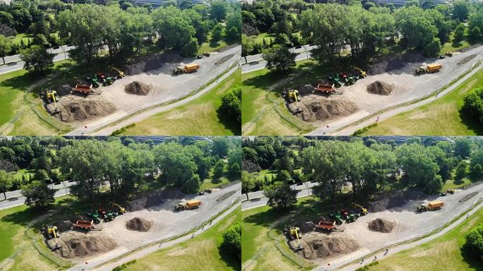 加拿大魁北克蒙特利尔-2018年7月8日: 公园建筑设备的4k鸟瞰图