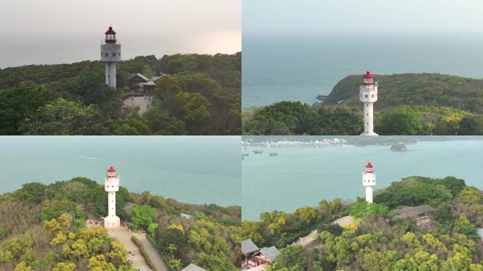 航拍涠洲岛南湾鳄鱼山灯塔