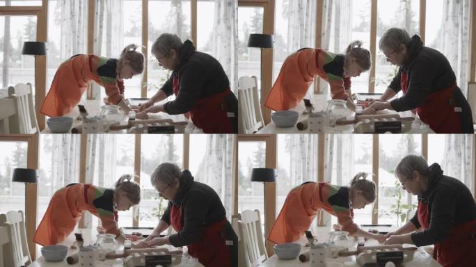 孙子和奶奶一起烘烤