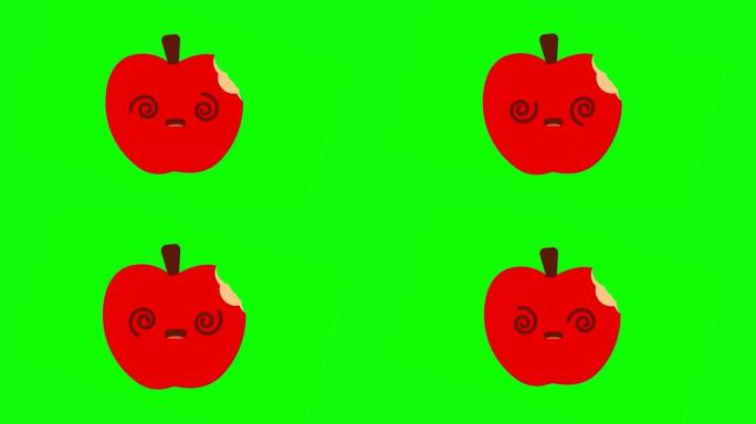 晕脸苹果反应孤立在绿色背景。4k动画。