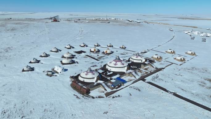 内蒙古呼伦贝尔呼和诺尔雪原蒙古包航拍