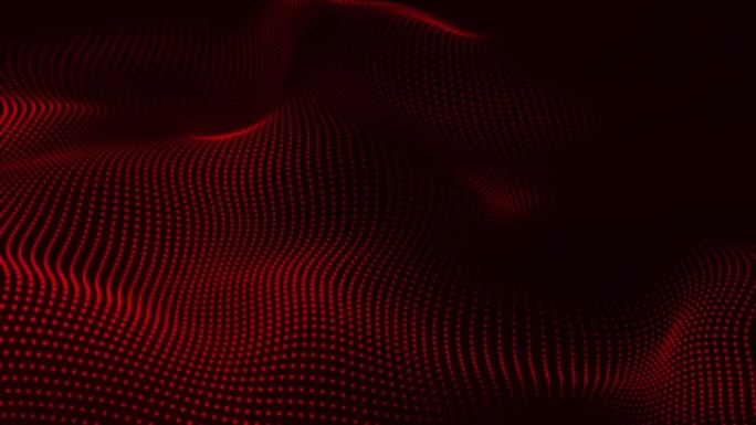 红色抽象trap码形成数字粒子波。动画网络或技术背景。