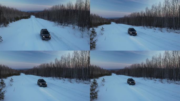 黑龙江大兴安岭北极岛雪原森林公路越野