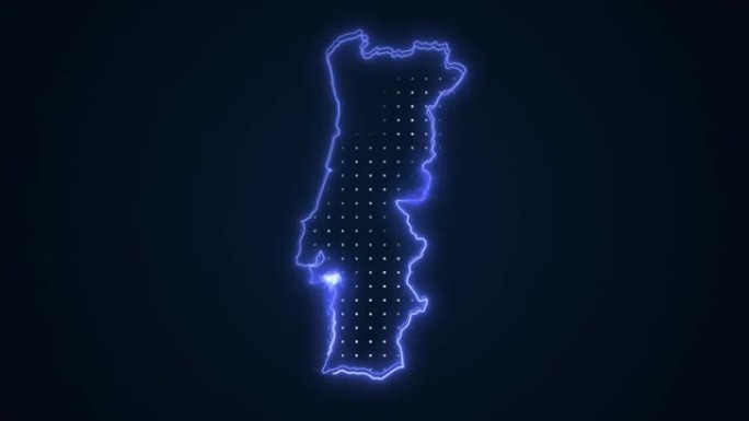 霓虹蓝色葡萄牙地图边框轮廓循环背景