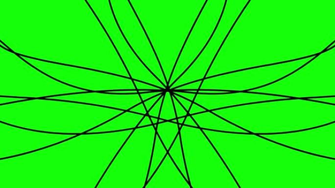 动画条纹。黑条。装饰对称线条。波浪逐渐改变形状。循环视频。孤立在绿色背景上的线性矢量插图。