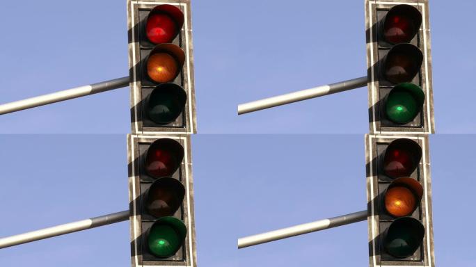 交通灯。红色到绿色。循环。