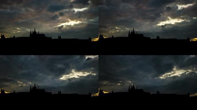 布拉格城堡暴风雨的黄昏