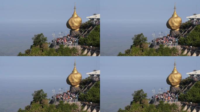 缅甸孟邦Kyaiktiyo宝塔又名金石的佛教信徒