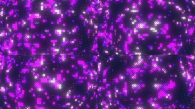 抽象循环紫色能量方块发光数字粒子未来高科技背景，4k视频，60 fps