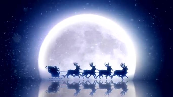 圣诞老人带着驯鹿在月球上飞来飞去