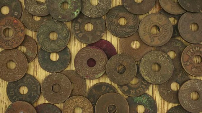 泰国古老的古钱币时间流逝