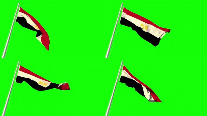 埃及国旗在色度键屏上随风飘扬，孤立无援