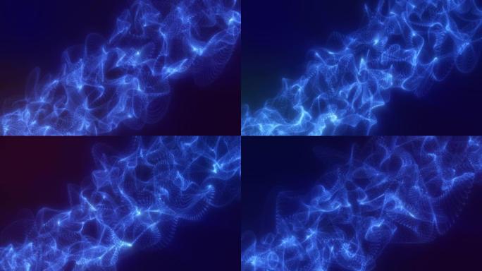 未来高科技网状粒子发光背景的抽象蓝色能量波，4k视频，60 fps