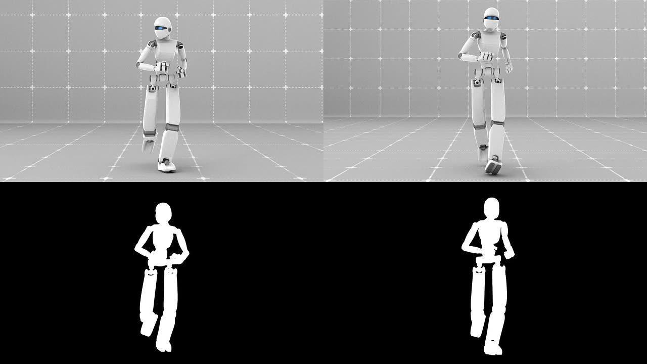 白色未来派机器人慢跑室内-前视图