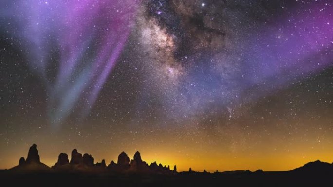 极光太阳风暴银河系时间流逝南天空35毫米水族馆流星雨日出天龙座在美国加利福尼亚州莫哈韦沙漠