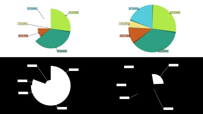 动画饼图，五个部分。两个版本。哑光。