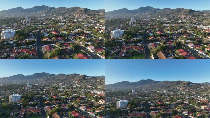 哥斯达黎加圣何塞居民区和山区的空中无人机视频